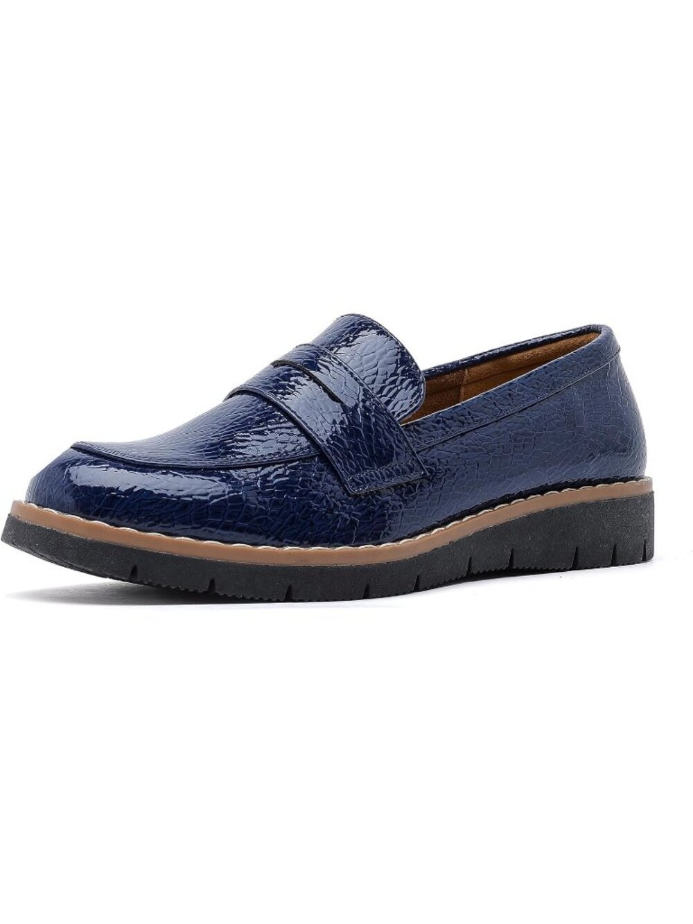 🆕Women's Dark Blue Round Toe Platform Chunky Heeled Loafers Business Shoes